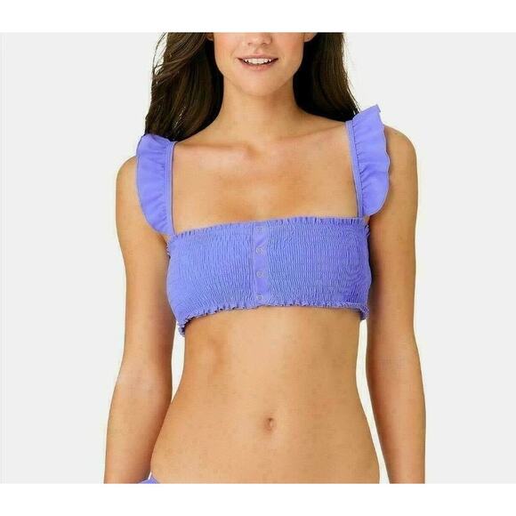 California Waves Other - California Waves Solid Smocked Ruffle Bikini Top Size Small